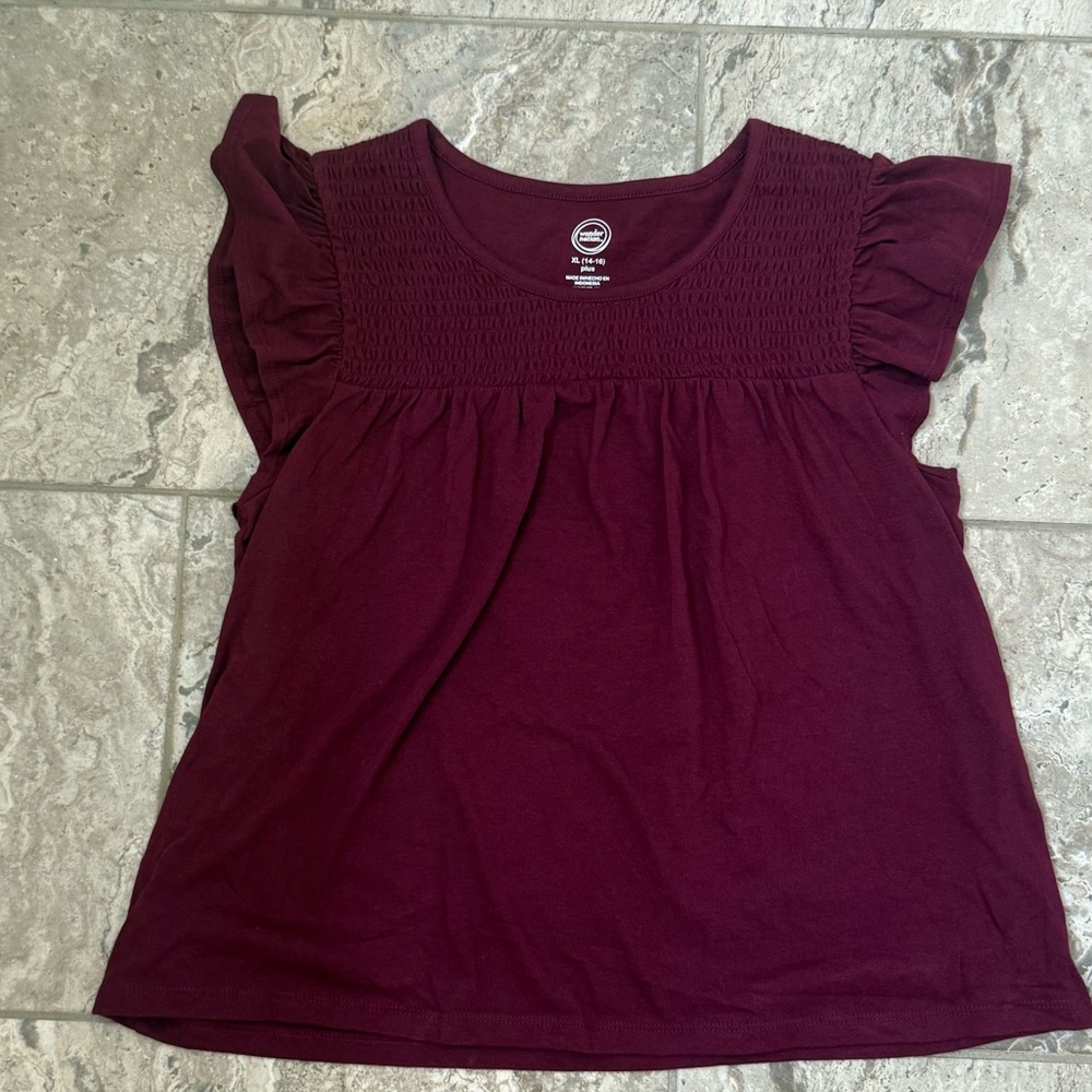 NWT Size XL (14-16) Wonder Nation Burgundy Ruffle Knit Top